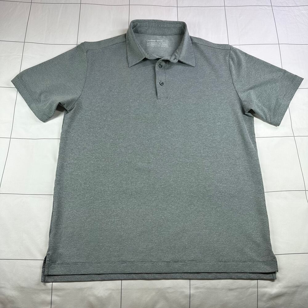Outdoor Voices Polo Shirt Mens Medium Green Gray Golf Short Sleeve Performance